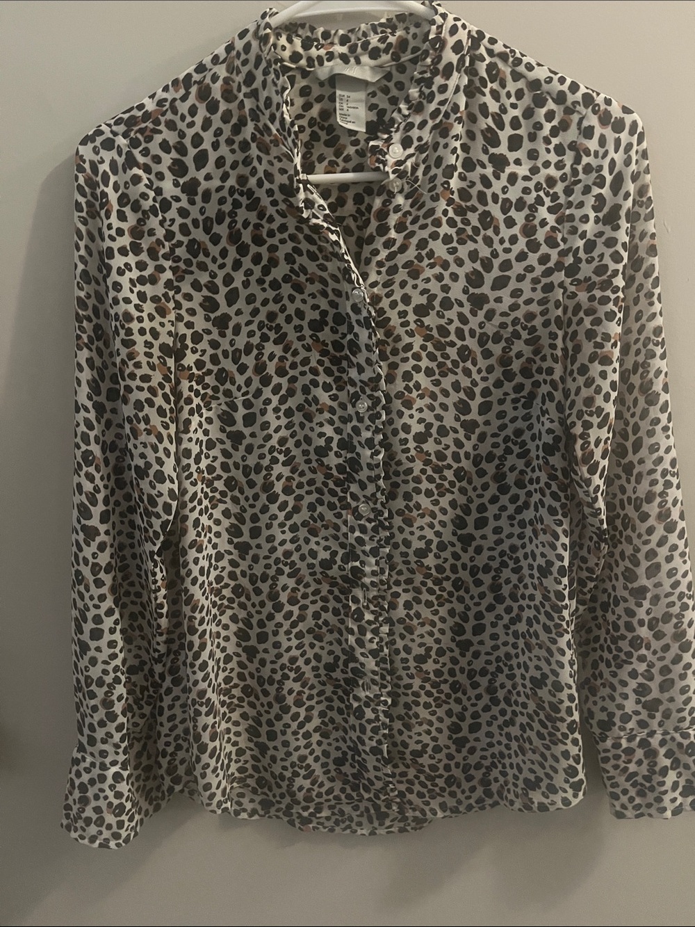 H&M Leopard-Print Long-Sleeve Blouse - Cream and Brown - Picture 3 of 3